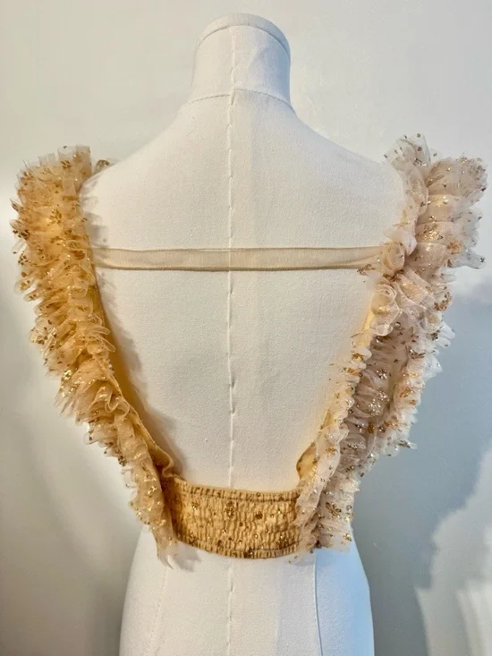 Free People Gold Sequin Ruffle Crop Halter Top - Picture 2 of 3